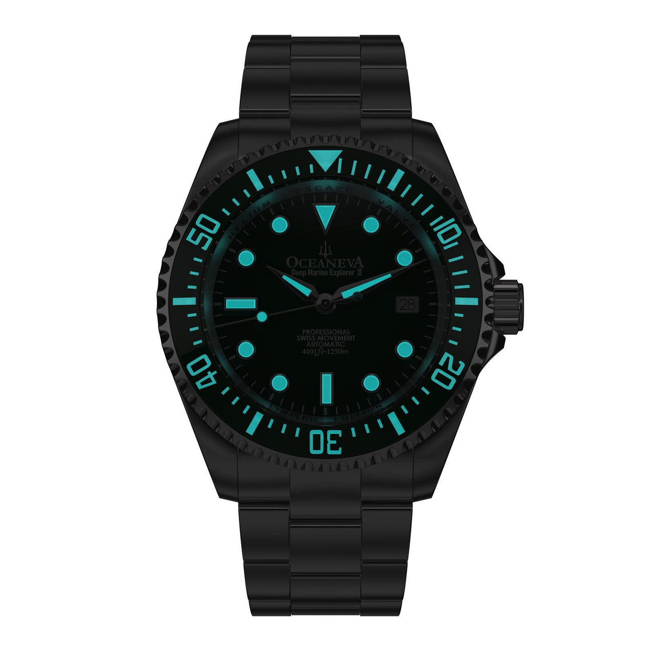 Oceaneva Men's Deep Marine Explorer II 1250M Pro Diver Watch Green and Green - GRII200GRST 1000M, 1250M diver, 316L Stainless Steel Watch, Automatic Watch, BGW9 Swiss-Superluminova, Ceramic Bezel, Dive Watch, Sw200-1 Swiss Automatic Movement