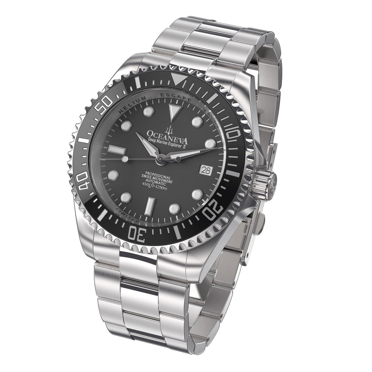 Oceaneva Men's Deep Marine Explorer II 1250M Pro Diver Watch Gun Metal Gray Dial - BKII200GMGST 1000M, 1250M diver, 316L Stainless Steel Watch, Automatic Watch, BGW9 Swiss-Superluminova, Ceramic Bezel, Dive Watch, Sw200-1 Swiss Automatic Movement