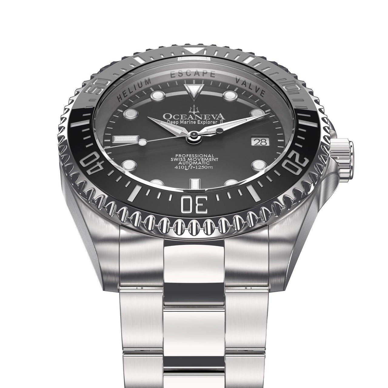 Oceaneva Men's Deep Marine Explorer II 1250M Pro Diver Watch Gun Metal Gray Dial - BKII200GMGST 1000M, 1250M diver, 316L Stainless Steel Watch, Automatic Watch, BGW9 Swiss-Superluminova, Ceramic Bezel, Dive Watch, Sw200-1 Swiss Automatic Movement