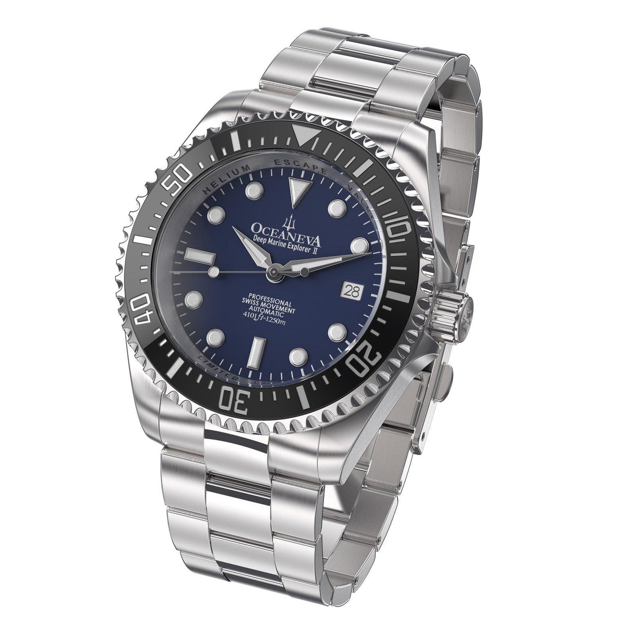 Oceaneva Men's Deep Marine Explorer II 1250M Pro Diver Watch Navy Blue - BKII200NBLST 1000M, 1250M, 316L Stainless Steel Watch, Automatic Watch, BGW9 Swiss-Superluminova, Ceramic Bezel, Dive Watch, Sw200-1 Swiss Automatic Movement