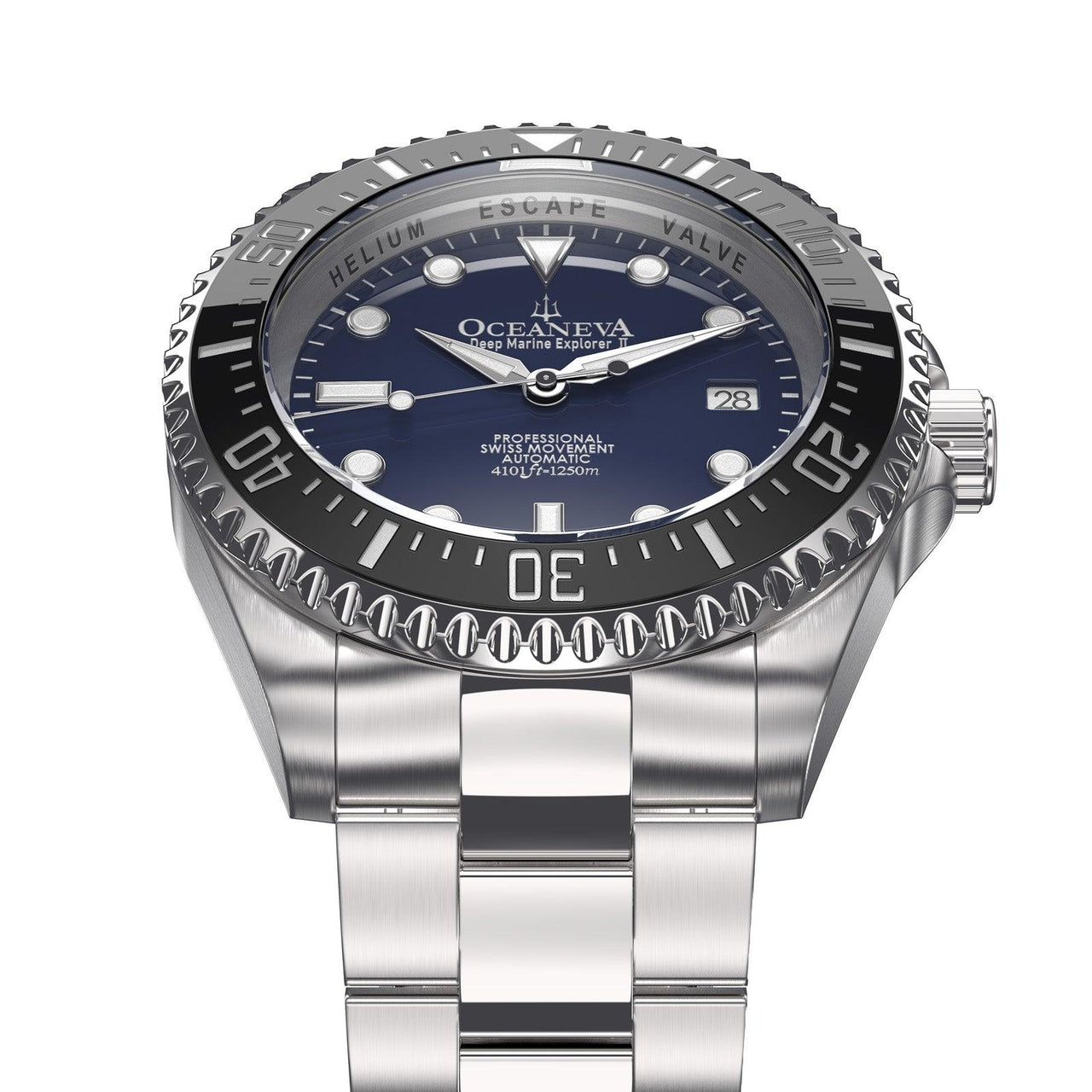 Oceaneva Men's Deep Marine Explorer II 1250M Pro Diver Watch Navy Blue - BKII200NBLST 1000M, 1250M, 316L Stainless Steel Watch, Automatic Watch, BGW9 Swiss-Superluminova, Ceramic Bezel, Dive Watch, Sw200-1 Swiss Automatic Movement