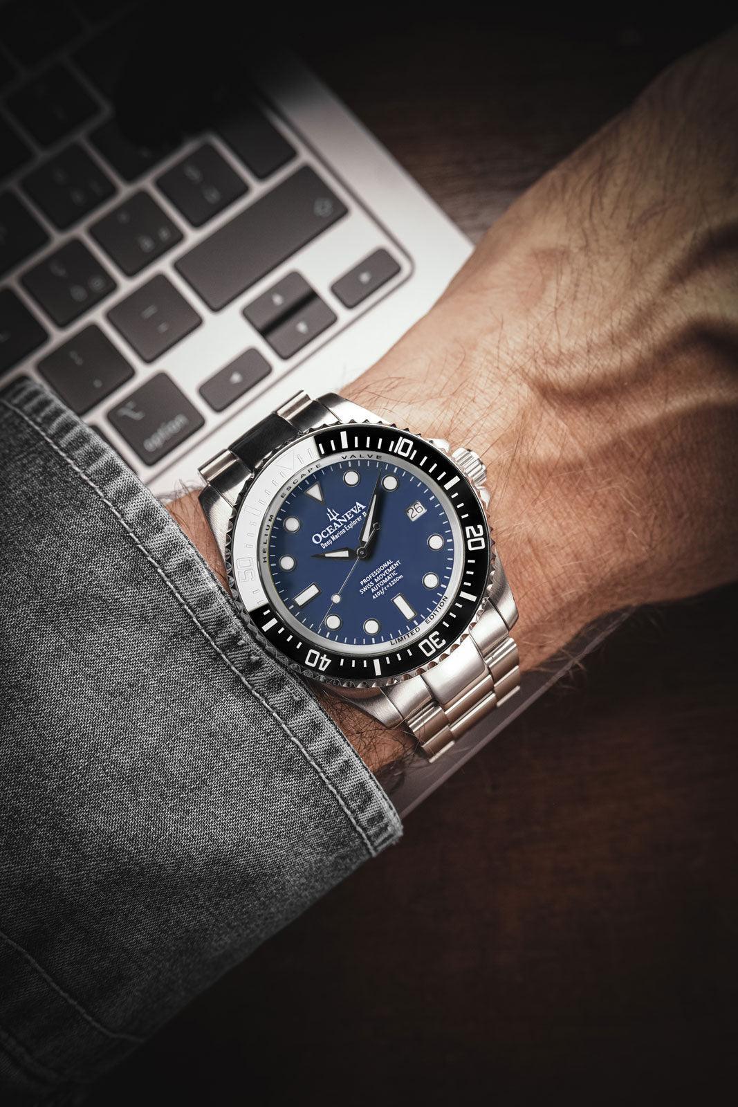 Oceaneva Men's Deep Marine Explorer II 1250M Pro Diver Watch Navy Blue - BKII200NBLST 1000M, 1250M, 316L Stainless Steel Watch, Automatic Watch, BGW9 Swiss-Superluminova, Ceramic Bezel, Dive Watch, Sw200-1 Swiss Automatic Movement