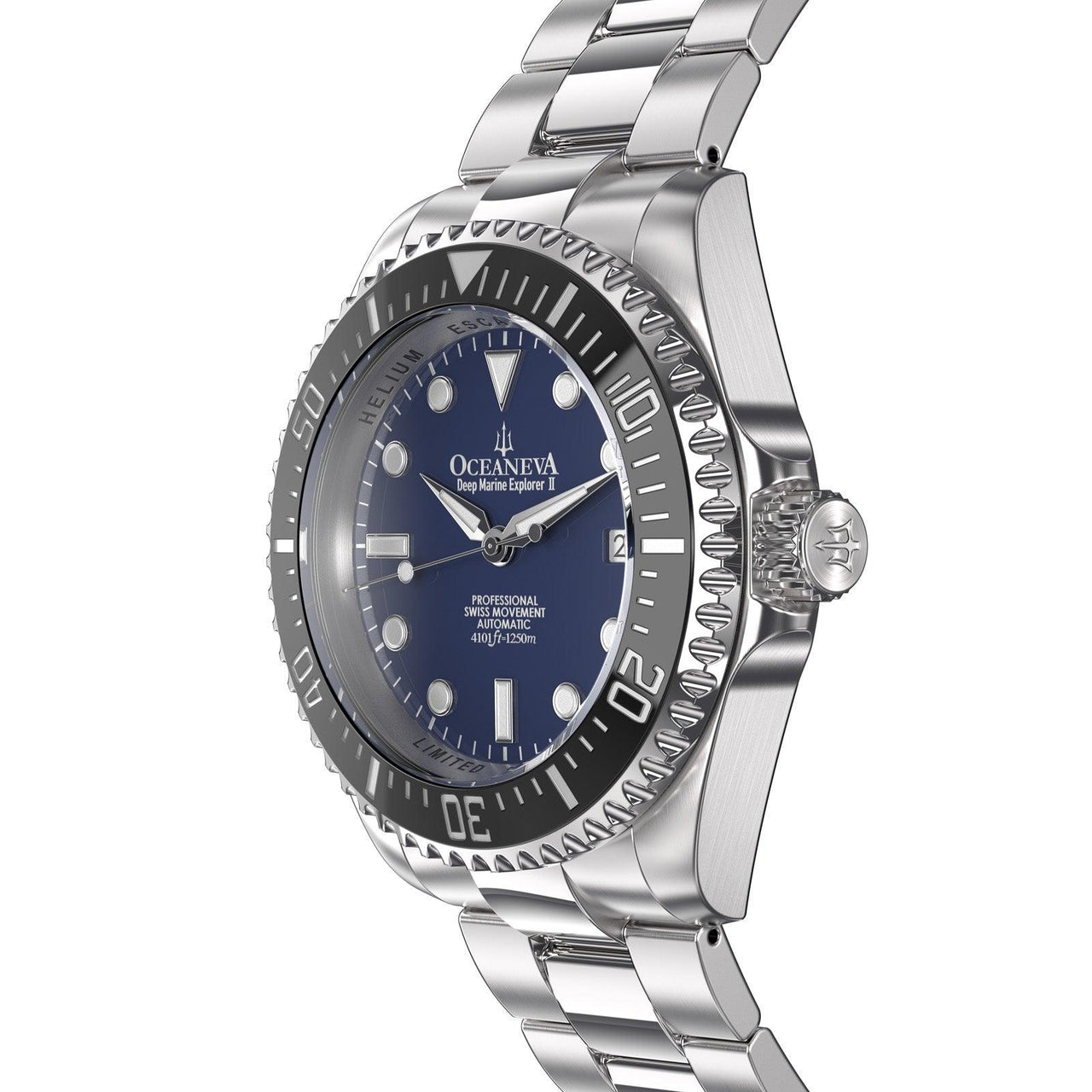 Oceaneva Men's Deep Marine Explorer II 1250M Pro Diver Watch Navy Blue - BKII200NBLST 1000M, 1250M, 316L Stainless Steel Watch, Automatic Watch, BGW9 Swiss-Superluminova, Ceramic Bezel, Dive Watch, Sw200-1 Swiss Automatic Movement