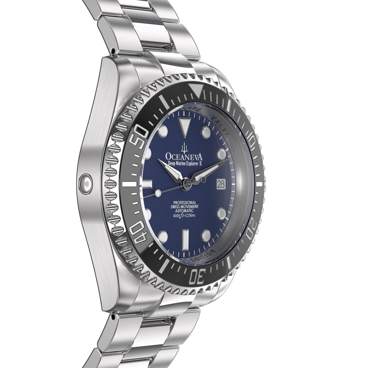 Oceaneva Men's Deep Marine Explorer II 1250M Pro Diver Watch Navy Blue - BKII200NBLST 1000M, 1250M, 316L Stainless Steel Watch, Automatic Watch, BGW9 Swiss-Superluminova, Ceramic Bezel, Dive Watch, Sw200-1 Swiss Automatic Movement