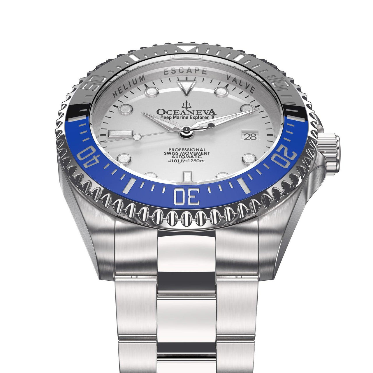 Oceaneva Men's Deep Marine Explorer II 1250M Pro Diver Watch White Dial - BLIIBK200WHST 1000M, 1250M diver, 316L Stainless Steel Watch, Automatic Watch, BGW9 Swiss-Superluminova, Ceramic Bezel, Dive Watch, Sw200-1 Swiss Automatic Movement