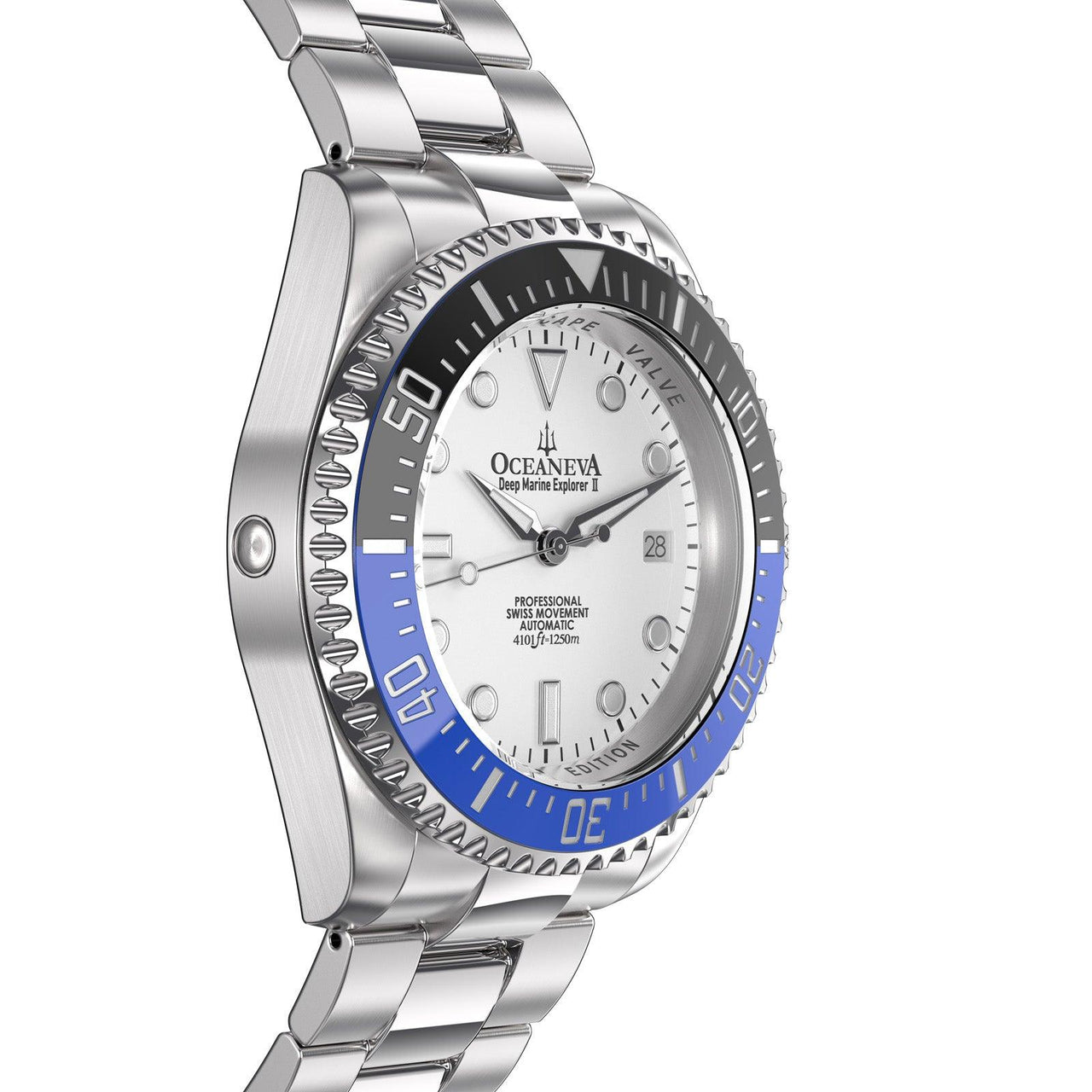 Oceaneva Men's Deep Marine Explorer II 1250M Pro Diver Watch White Dial - BLIIBK200WHST 1000M, 1250M diver, 316L Stainless Steel Watch, Automatic Watch, BGW9 Swiss-Superluminova, Ceramic Bezel, Dive Watch, Sw200-1 Swiss Automatic Movement