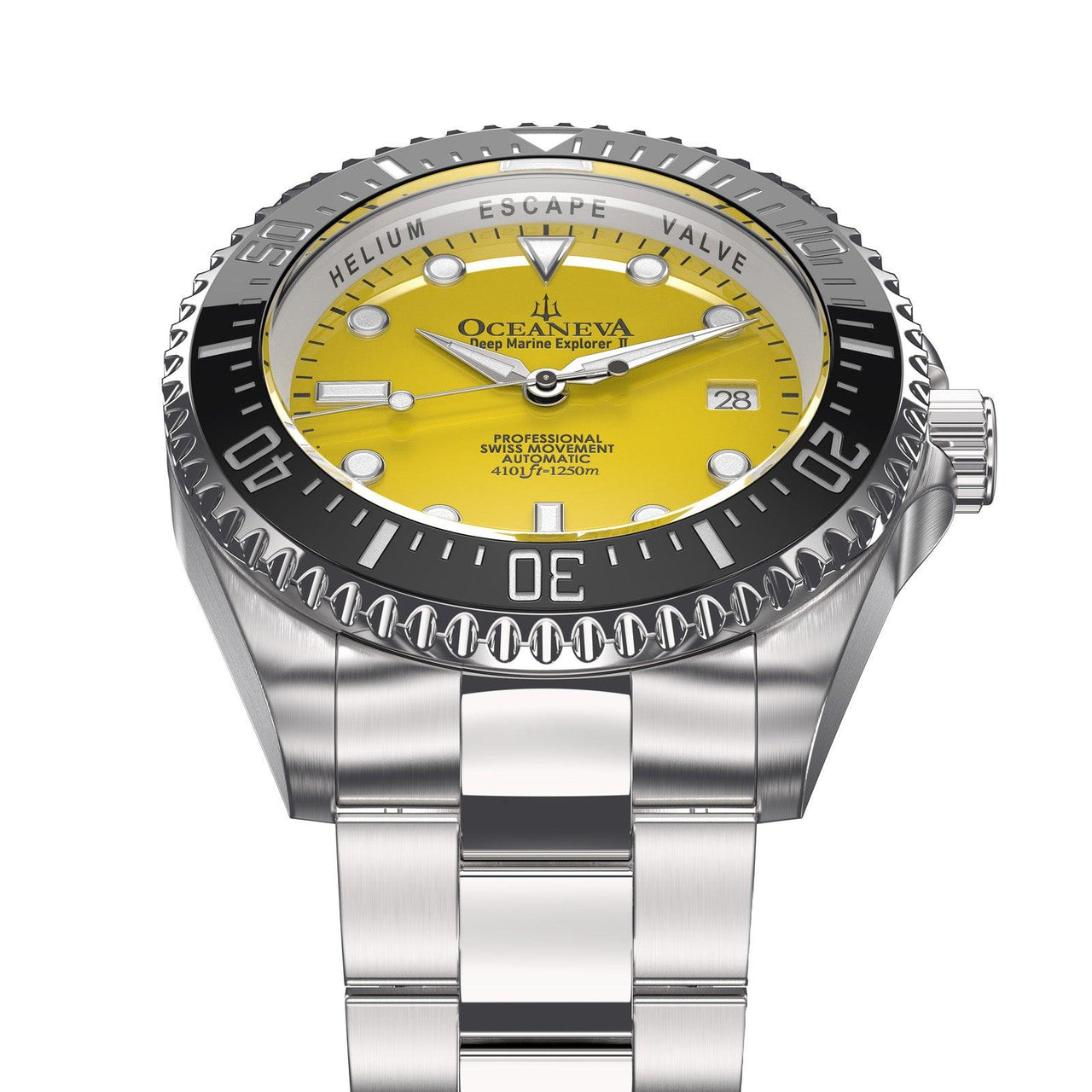 Oceaneva Men's Deep Marine Explorer II 1250M Pro Diver Watch Yellow - BKII200YLST 1000M, 1250M, 316L Stainless Steel Watch, Automatic Watch, BGW9 Swiss-Superluminova, Ceramic Bezel, Dive Watch, Sw200-1 Swiss Automatic Movement