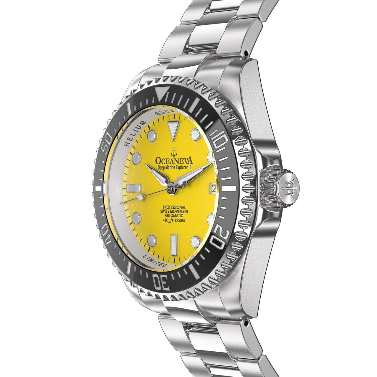 Oceaneva Men's Deep Marine Explorer II 1250M Pro Diver Watch Yellow - BKII200YLST 1000M, 1250M, 316L Stainless Steel Watch, Automatic Watch, BGW9 Swiss-Superluminova, Ceramic Bezel, Dive Watch, Sw200-1 Swiss Automatic Movement