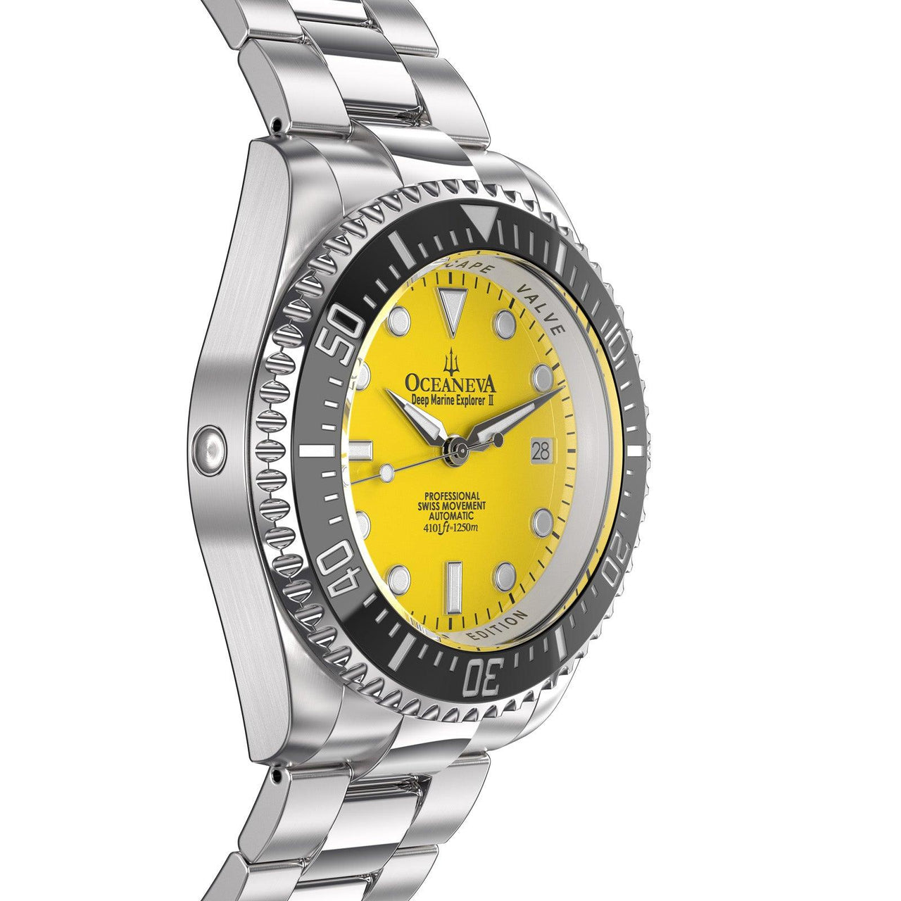 Oceaneva Men's Deep Marine Explorer II 1250M Pro Diver Watch Yellow - BKII200YLST 1000M, 1250M, 316L Stainless Steel Watch, Automatic Watch, BGW9 Swiss-Superluminova, Ceramic Bezel, Dive Watch, Sw200-1 Swiss Automatic Movement