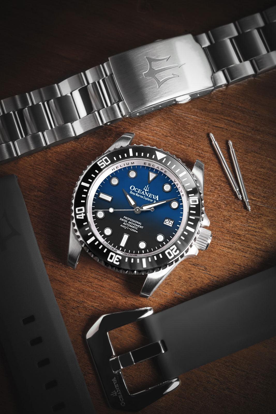 Oceaneva Men's Deep Marine Explorer II1250M Pro Diver Watch Blue Black Watch Black Bezel - BKIIHBLBST 1000M, 1250M, 316L Stainless Steel Watch, Automatic Watch, BGW9 Swiss-Superluminova, Ceramic Bezel, Dive Watch, Sw200-1 Swiss Automatic Movement