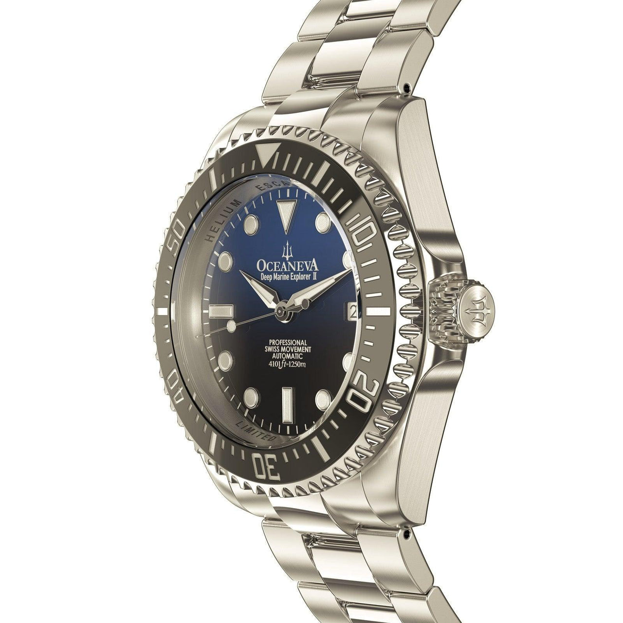 Oceaneva Men's Deep Marine Explorer II1250M Pro Diver Watch Blue Black Watch Black Bezel - BKIIHBLBST 1000M, 1250M, 316L Stainless Steel Watch, Automatic Watch, BGW9 Swiss-Superluminova, Ceramic Bezel, Dive Watch, Sw200-1 Swiss Automatic Movement