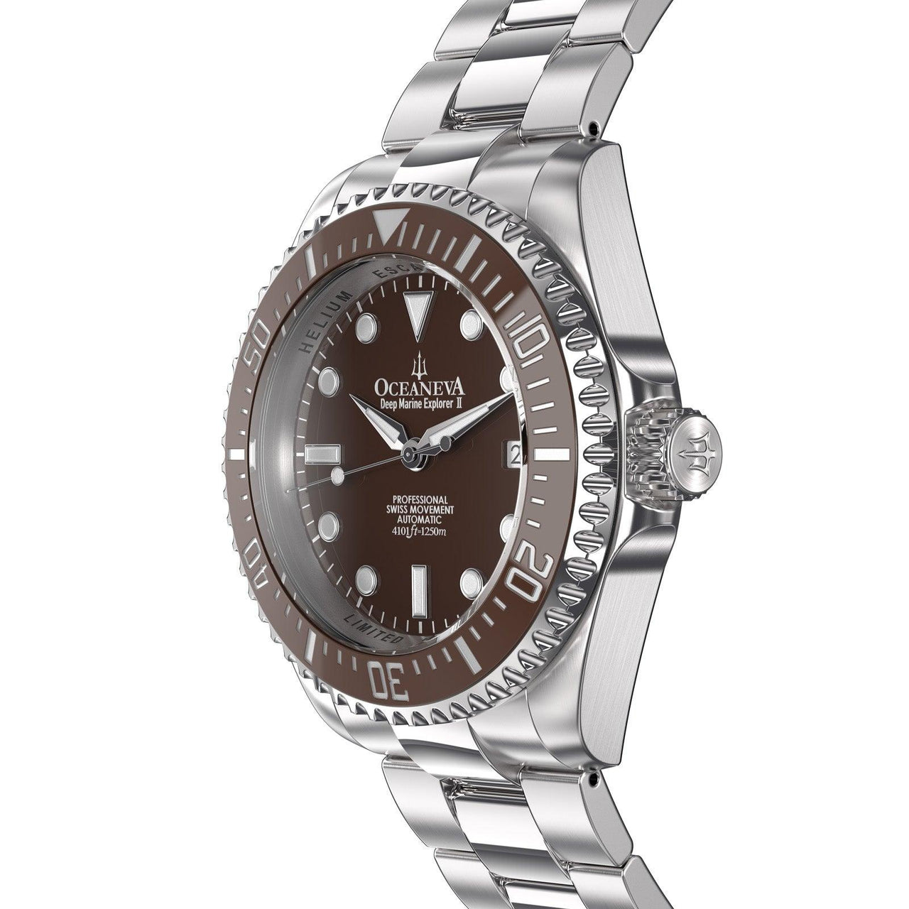 Oceaneva Men's Deep Marine Explorer II1250M Pro Diver Watch Brown - BRII200BRST 1000M, 1250M, 316L Stainless Steel Watch, Automatic Watch, BGW9 Swiss-Superluminova, Ceramic Bezel, Dive Watch, Sw200-1 Swiss Automatic Movement