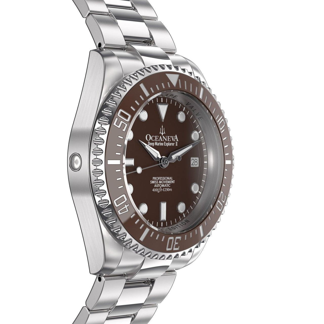 Oceaneva Men's Deep Marine Explorer II1250M Pro Diver Watch Brown - BRII200BRST 1000M, 1250M, 316L Stainless Steel Watch, Automatic Watch, BGW9 Swiss-Superluminova, Ceramic Bezel, Dive Watch, Sw200-1 Swiss Automatic Movement