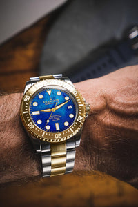 Thumbnail for Oceaneva Men's Deep Marine Explorer III 3000M Pro Diver Watch Blue Mother of Pearl Dial Yellow Gold - YGIIIBLMP200BK 3000m, 3000M Dive Watch, 316L Stainless Steel, Automatic Watch, BGW9 Swiss Super-Luminova, Dive Watch, Sw-200 Swiss Made Automatic Movement, Sw200-1 Swiss Automatic Movement, Yellow Gold Watch