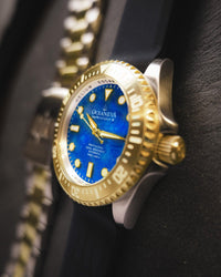 Thumbnail for Oceaneva Men's Deep Marine Explorer III 3000M Pro Diver Watch Blue Mother of Pearl Dial Yellow Gold - YGIIIBLMP200BK 3000m, 3000M Dive Watch, 316L Stainless Steel, Automatic Watch, BGW9 Swiss Super-Luminova, Dive Watch, Sw-200 Swiss Made Automatic Movement, Sw200-1 Swiss Automatic Movement, Yellow Gold Watch