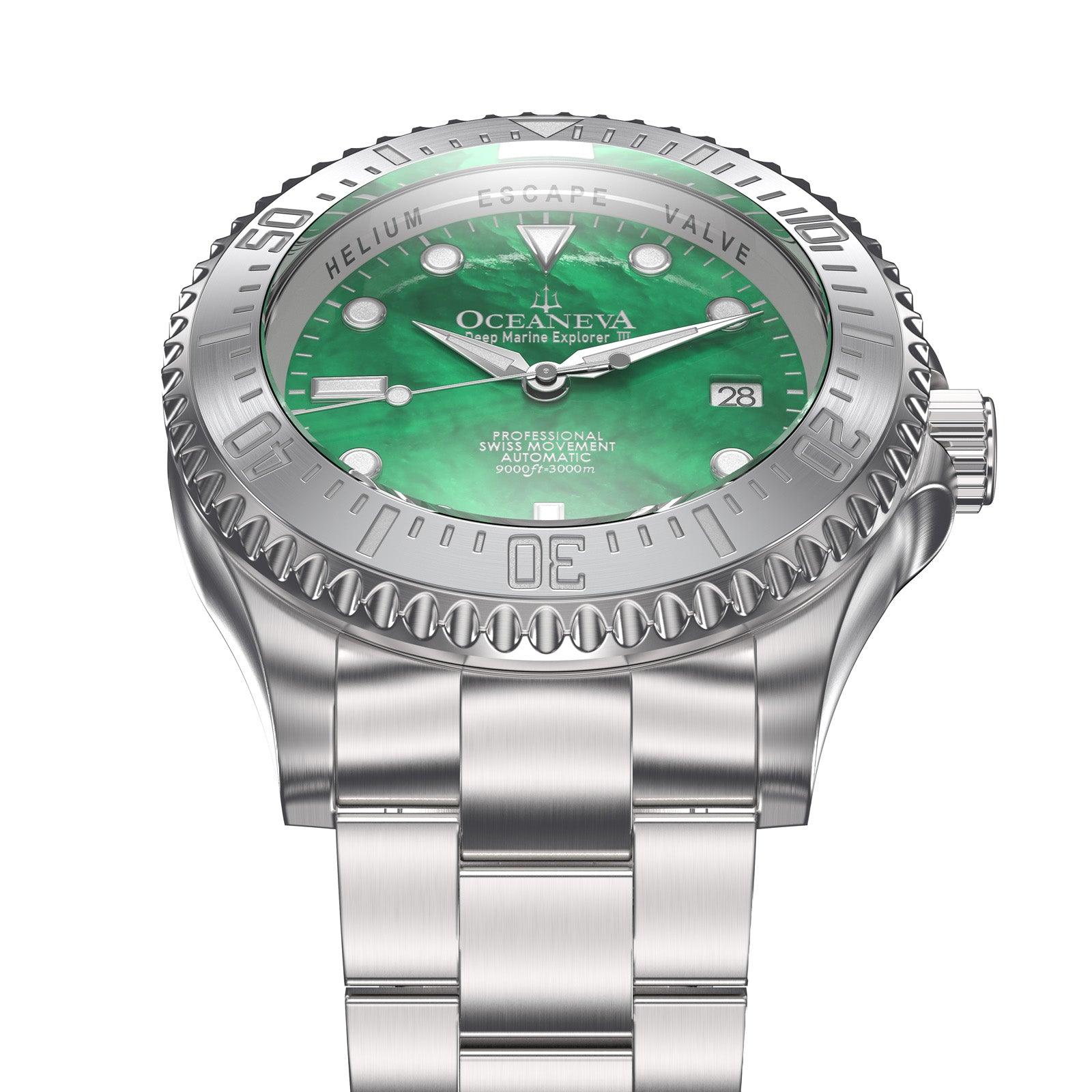 Oceaneva™ Automatic, Swiss Movement Swiss Made Sellita SW200-1 Automatic  STIIIGRMP200ST Green Mother of Pearl Dive Watches Online Under 1500