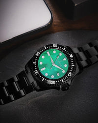 Thumbnail for Oceaneva Men's Deep Marine Explorer III 3000M Pro Diver Watch Green Mother Of Pearl Dial Black IP - BKIIIGRMP200BK 3000m, 3000M Dive Watch, 316L Stainless Steel, Automatic Watch, BGW9 Swiss Super-Luminova, Dive Watch, Sw200-1 Swiss Automatic Movement