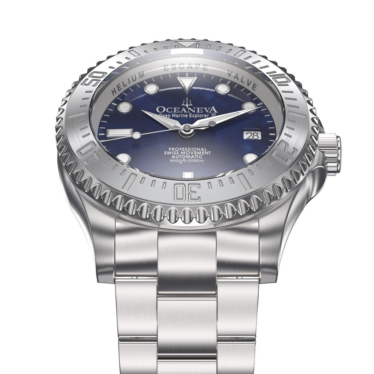 Oceaneva Men's Deep Marine Explorer III 3000M Pro Diver Watch Navy Mother Of Pearl Dial - STIIINBMP200ST 3000m, 3000M Dive Watch, 316L Stainless Steel, Automatic Watch, BGW9 Swiss Super-Luminova, Dive Watch, Sw200-1 Swiss Automatic Movement