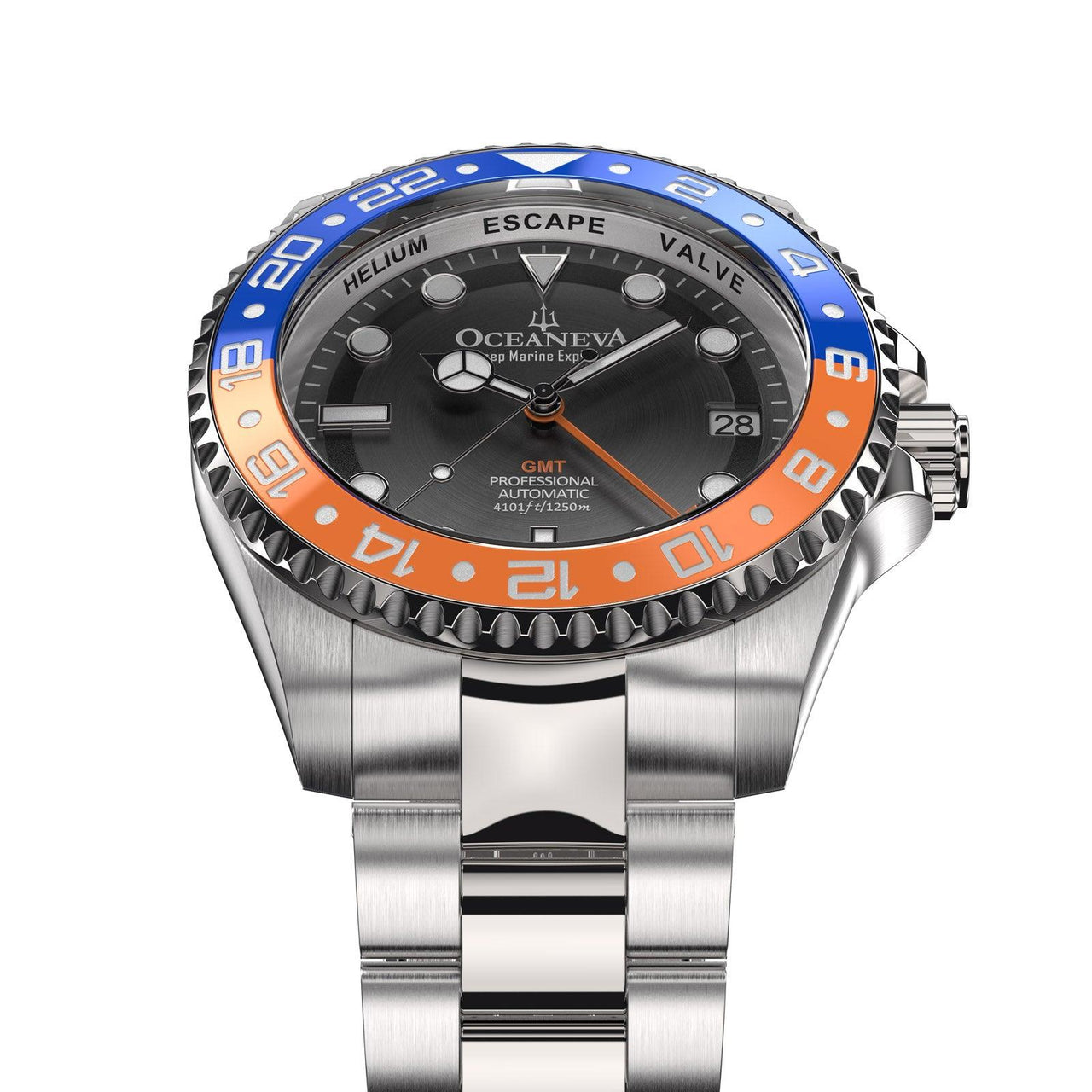 Oceaneva Men's GMT Automatic Deep Marine Explorer 1250M Pro Diver Blue Orange Bezel Watch - BK.BL.NH.OY.GMT.ST automatic GMT watch, Automatic watches, Diver GMT, GMT Dive Watch, v