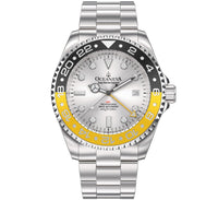 Thumbnail for Oceaneva Men's GMT Deep Marine Explorer 1250M Pro Diver Silver Dial Watch Yellow and Black - SL.BK.RH.YL.GMT.ST 1250M diver, BGW9 Swiss-Superluminova, Dive Watch, GMT, GMT Wach, GMT Watch, Stainless Steel Dive Watch, Stainless Steel Watch, Swiss Quartz Movement