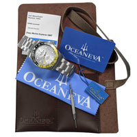 Thumbnail for Oceaneva Men's GMT Deep Marine Explorer 1250M Pro Diver Silver Dial Watch Yellow and Black - SL.BK.RH.YL.GMT.ST 1250M diver, BGW9 Swiss-Superluminova, Dive Watch, GMT, GMT Wach, GMT Watch, Stainless Steel Dive Watch, Stainless Steel Watch, Swiss Quartz Movement