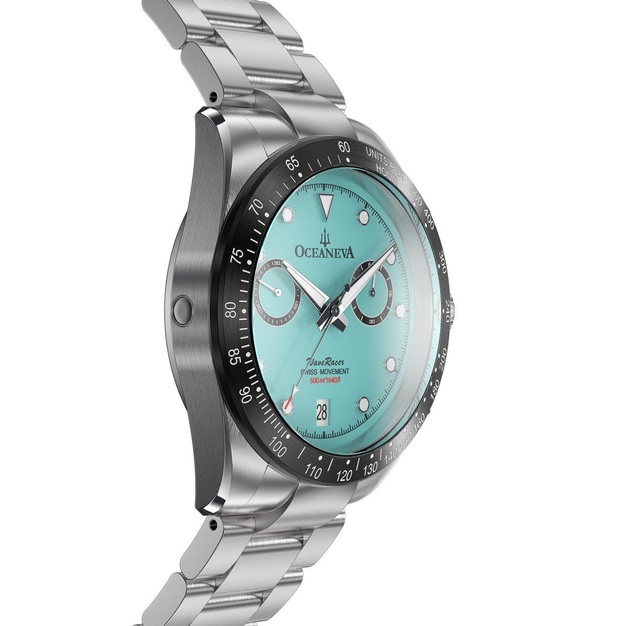 Oceaneva Men's WaveRacer™ 500M Pro Diver Aquamarine Color Dial Chronograph Watch - WR.MT.BK.RH.ST 316L Stainless Steel Watch, 500M Diver, 500m Diver Watch, Chronograph, Chronograph Watch, dive watch, Precision Swiss Quartz Movement