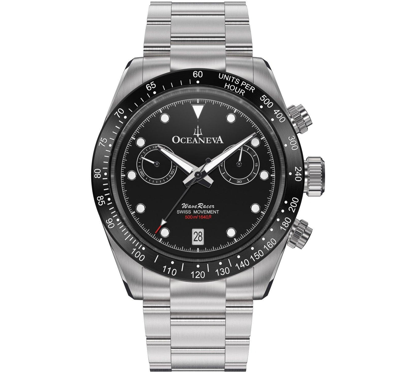 Oceaneva Men's WaveRacer™ 500M Pro Diver Black Dial Chronograph Watch - WR.BK.BK.RH.ST 316L Stainless Steel Watch, 500M Diver, 500m Diver Watch, Chronograph, Chronograph Watch, dive watch, Precision Swiss Quartz Movement