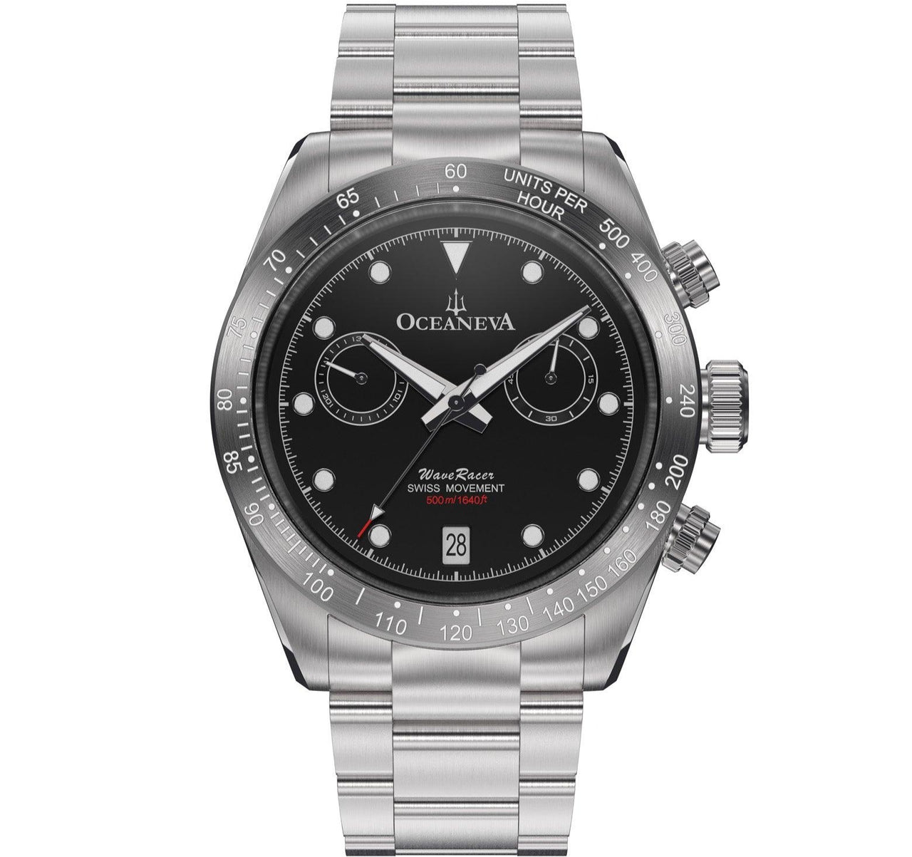 Oceaneva Men's WaveRacer™ 500M Pro Diver Black Dial Steel Bezel Chronograph Watch - WR.BK.ST.RH.ST 316L Stainless Steel Watch, 500M Diver, 500m Diver Watch, Chronograph, Chronograph Watch, dive watch, Precision Swiss Quartz Movement