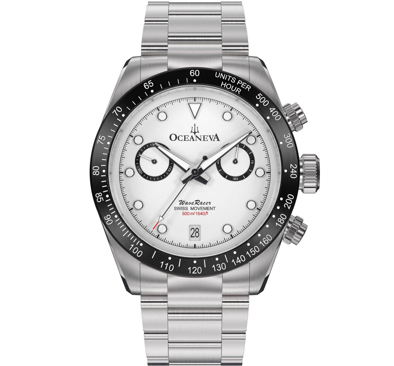 Oceaneva Men's WaveRacer™ 500M Pro Diver White Dial Panda Chronograph Watch - WR.PNDA.RH.ST 316L Stainless Steel Watch, 500M Diver, 500m Diver Watch, Chronograph, Chronograph Watch, dive watch, Precision Swiss Quartz Movement