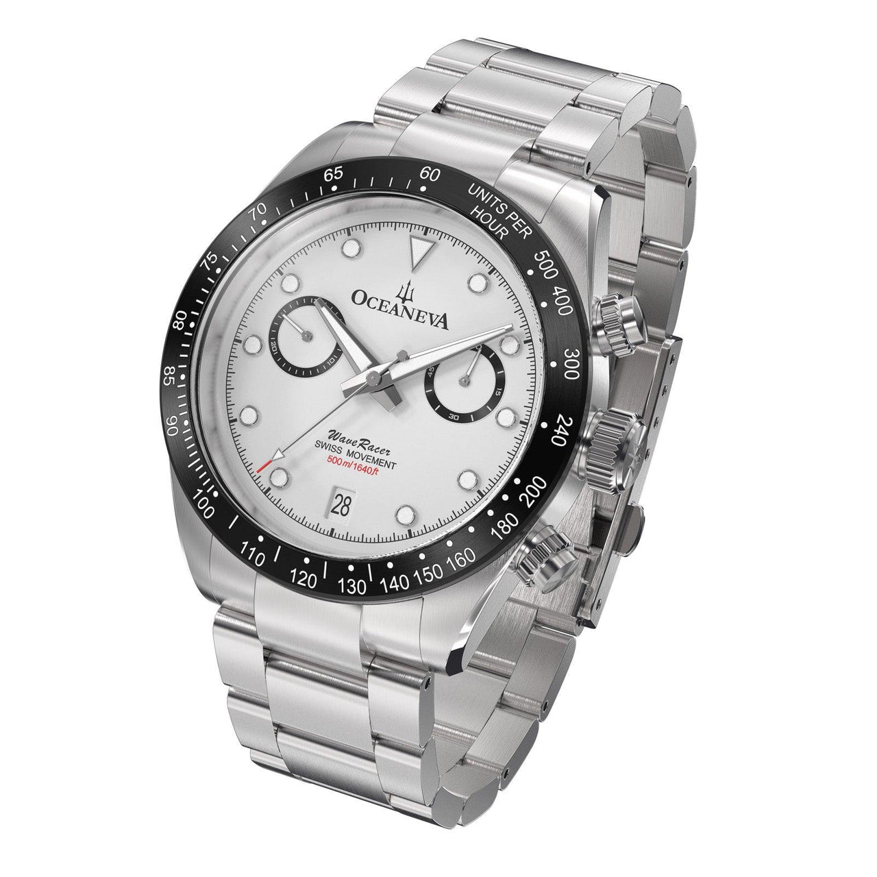 Oceaneva Men's WaveRacer™ 500M Pro Diver White Dial Panda Chronograph Watch - WR.PNDA.RH.ST 316L Stainless Steel Watch, 500M Diver, 500m Diver Watch, Chronograph, Chronograph Watch, dive watch, Precision Swiss Quartz Movement