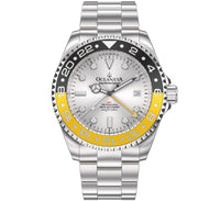 Thumbnail for Oceaneva Men's GMT Deep Marine Explorer 1250M Pro Diver Silver Dial Watch Yellow and Black - SL.BK.RH.YL.GMT.ST 1250M diver, BGW9 Swiss-Superluminova, Dive Watch, GMT, GMT Wach, GMT Watch, Stainless Steel Dive Watch, Stainless Steel Watch, Swiss Quartz Movement