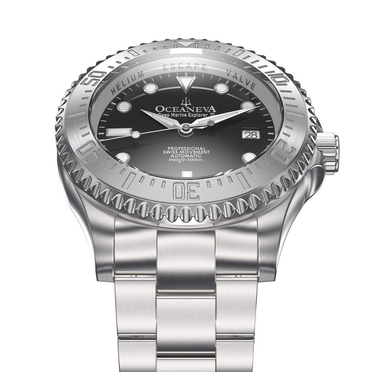 Oceaneva Men's Deep Marine Explorer III 3000M Pro Diver Watch Black Dial Stainless - STIIIBK200ST 3000m, 3000M Dive Watch, 316L Stainless Steel, Automatic Watch, BGW9 Swiss Super-Luminova, Dive Watch, Sw200-1 Swiss Automatic Movement
