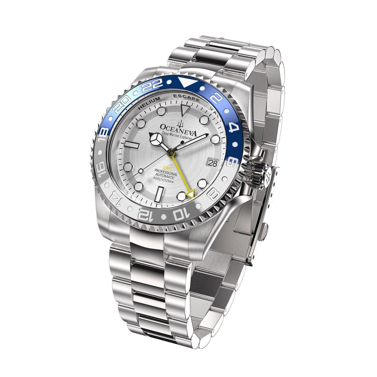 Oceaneva Men's Automatic GMT Watch 1250m Silver Dial Watch - WH.BL.NH.WH.GMT.ST automatic GMT watch, Automatic watches, Diver GMT, GMT Dive Watch, men's gmt watches
