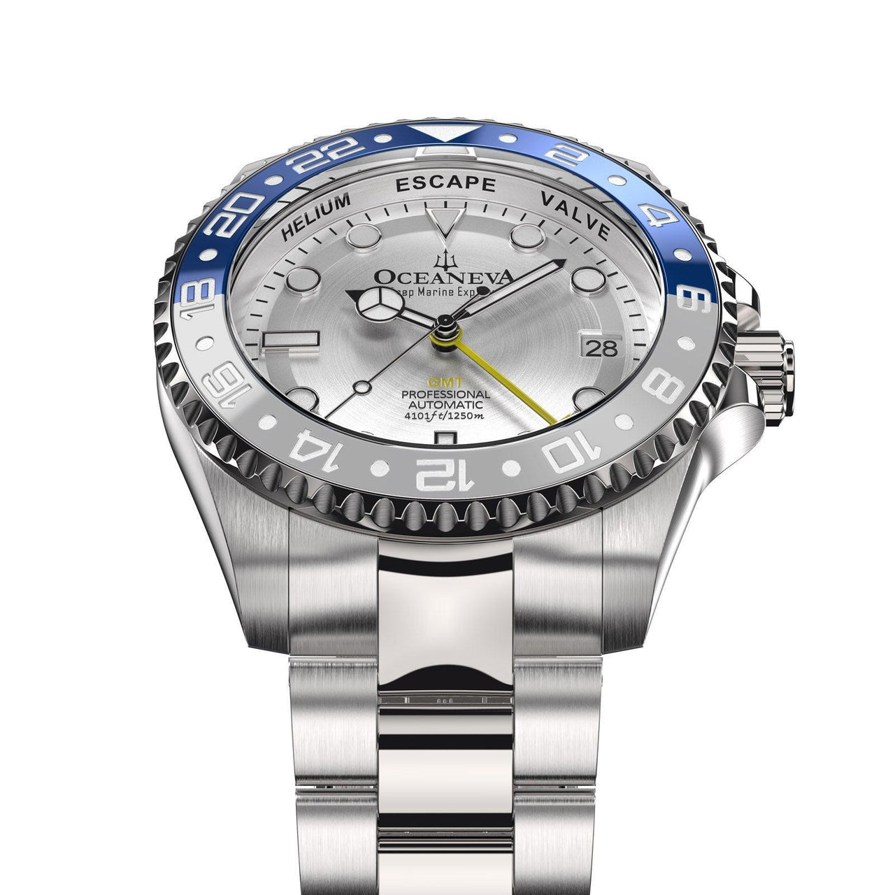 Oceaneva Men's Automatic GMT Watch 1250m Silver Dial Watch - WH.BL.NH.WH.GMT.ST automatic GMT watch, Automatic watches, Diver GMT, GMT Dive Watch, men's gmt watches